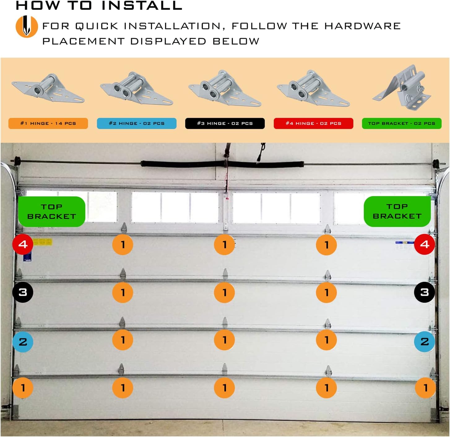 Garage Door Hinge Roller Bracket Hardware Tune Up Kit (8' Height (16'x8' or 18'x8'))