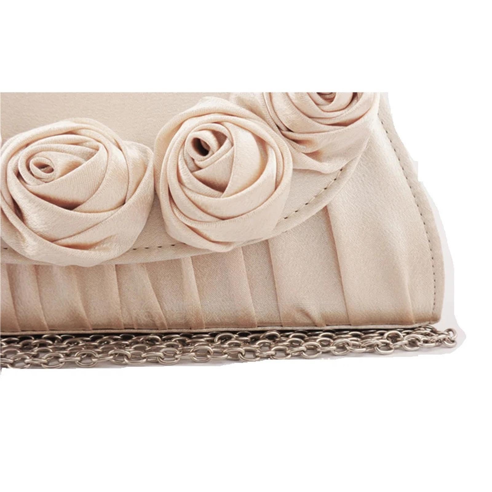 Borsa a mano con fiori di rosa plissettati in raso