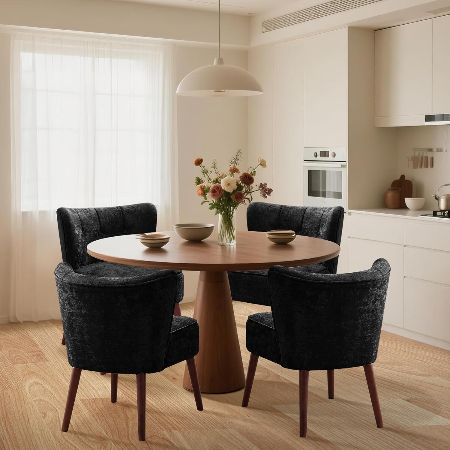 Accent Chair Living Room Chair, Armless Lounge Chair with Wood Legs Upholstered Makeup Vanity Tufted Side Chair Fabric Comfy Sofa Chairs for Bedroom, Mid Century Modern Comfy Reading Chair