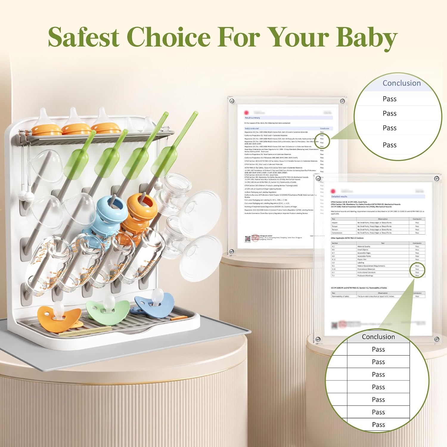 Lifewit Large Baby Bottle Drying Rack with Drain Mat & 15 Hooks, Newborn Essentials Must Haves, Bottle Storage Organizer for Countertop, Cabinet, Rack Dryer Holder for Pacifiers, Pump Parts