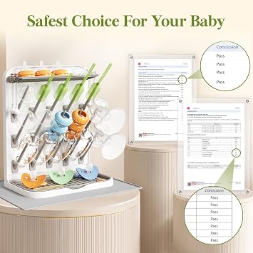 Lifewit 15-Hooks Baby Bottle Drying Rack with Drain Mat for Countertop | Vertical Bottle Storage Organizer, Stand-Up Dryer Holder for Pacifiers, Pump Parts, Baby Stuff, Newborn Essentials Must Haves