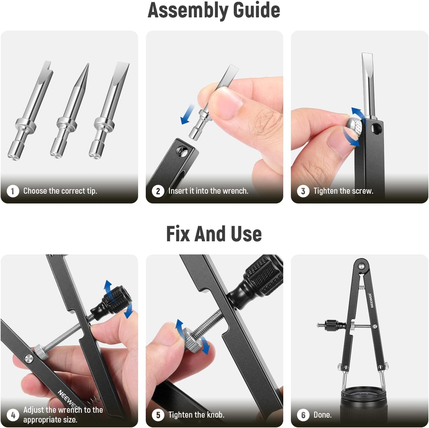 Kit D'Outils D'ouverture de L'objectif en V, 10 à 90 Mm Camerie de Réparation de la Lentille de la Lentille avec des Conseils à 3 Types (pointu, Plat, à moitié Plat), Outils de
