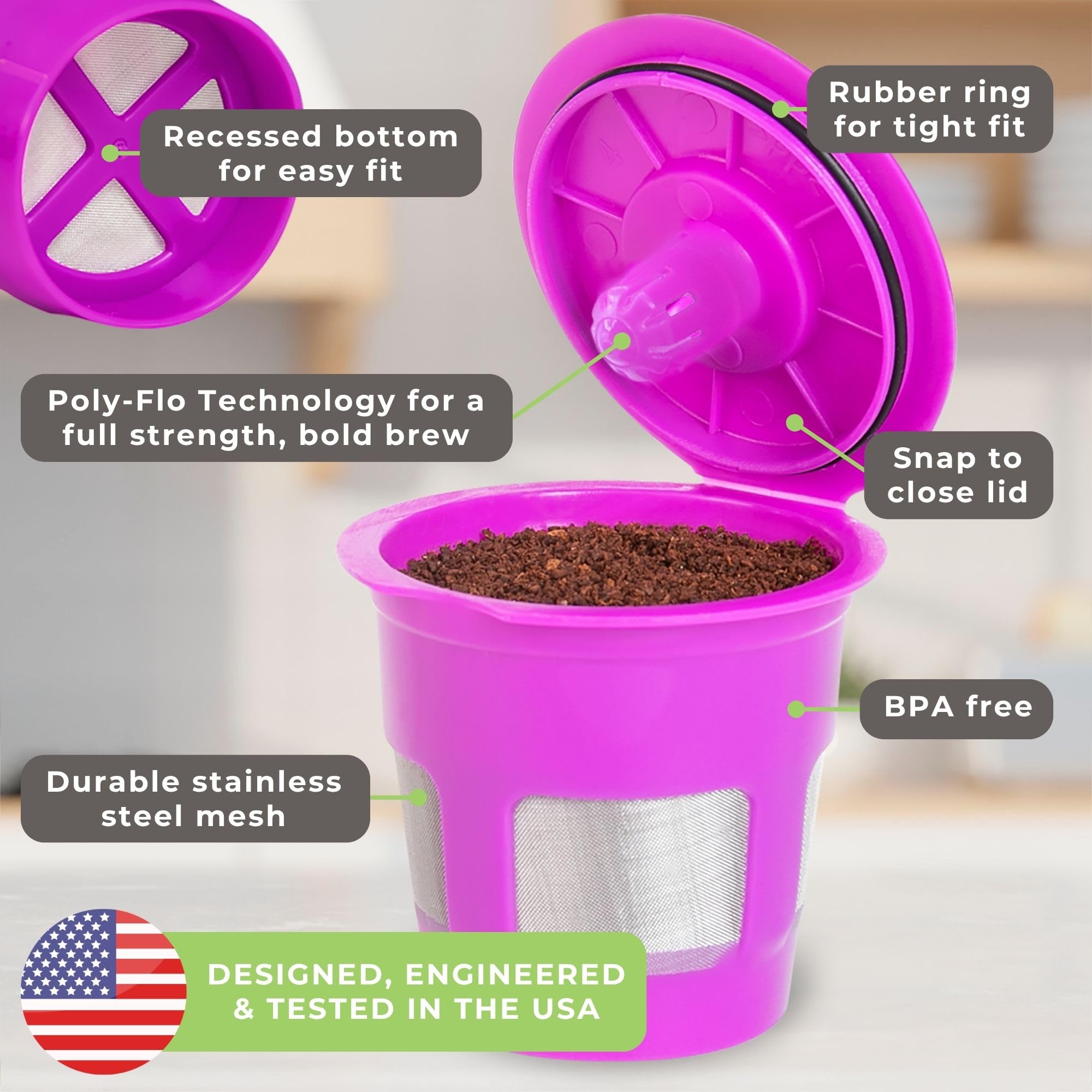 Cafe Fill 4-Pack Reusable Refillable Coffee Pod Filter Capsules Plus Coffee Scoop by Perfect Pod | Compatible with Keurig ...