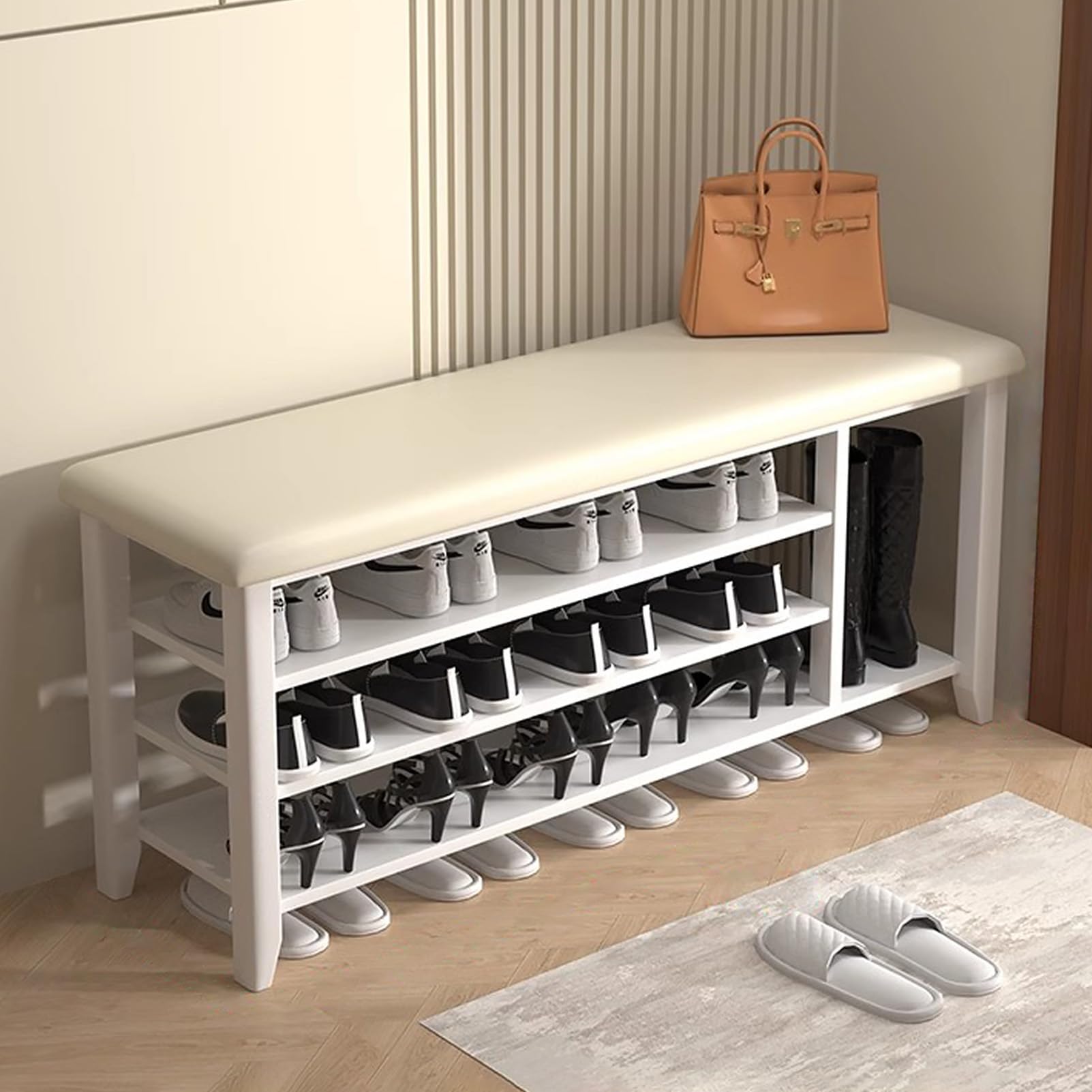 Banc à chaussures en bois pour stopper le désordre de l'entrée