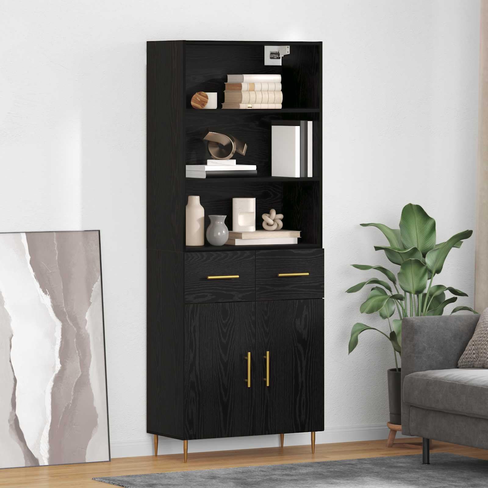 Mueble recibidor estrecho en roble negro para resolver la falta de espacio