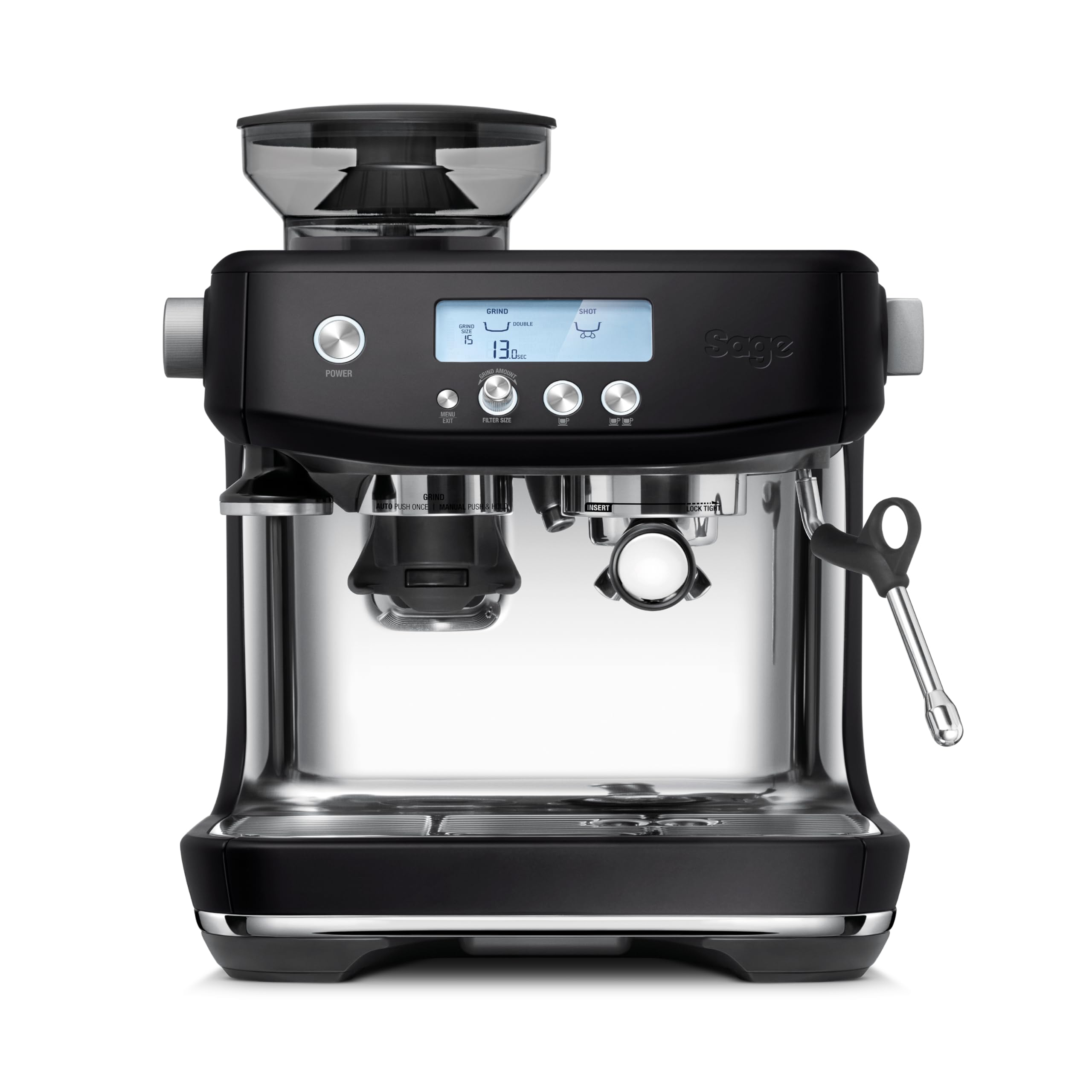 SageThe Barista Pro, Bean to Cup Coffee Machine with Grinder and Milk Frother, Black Truffle