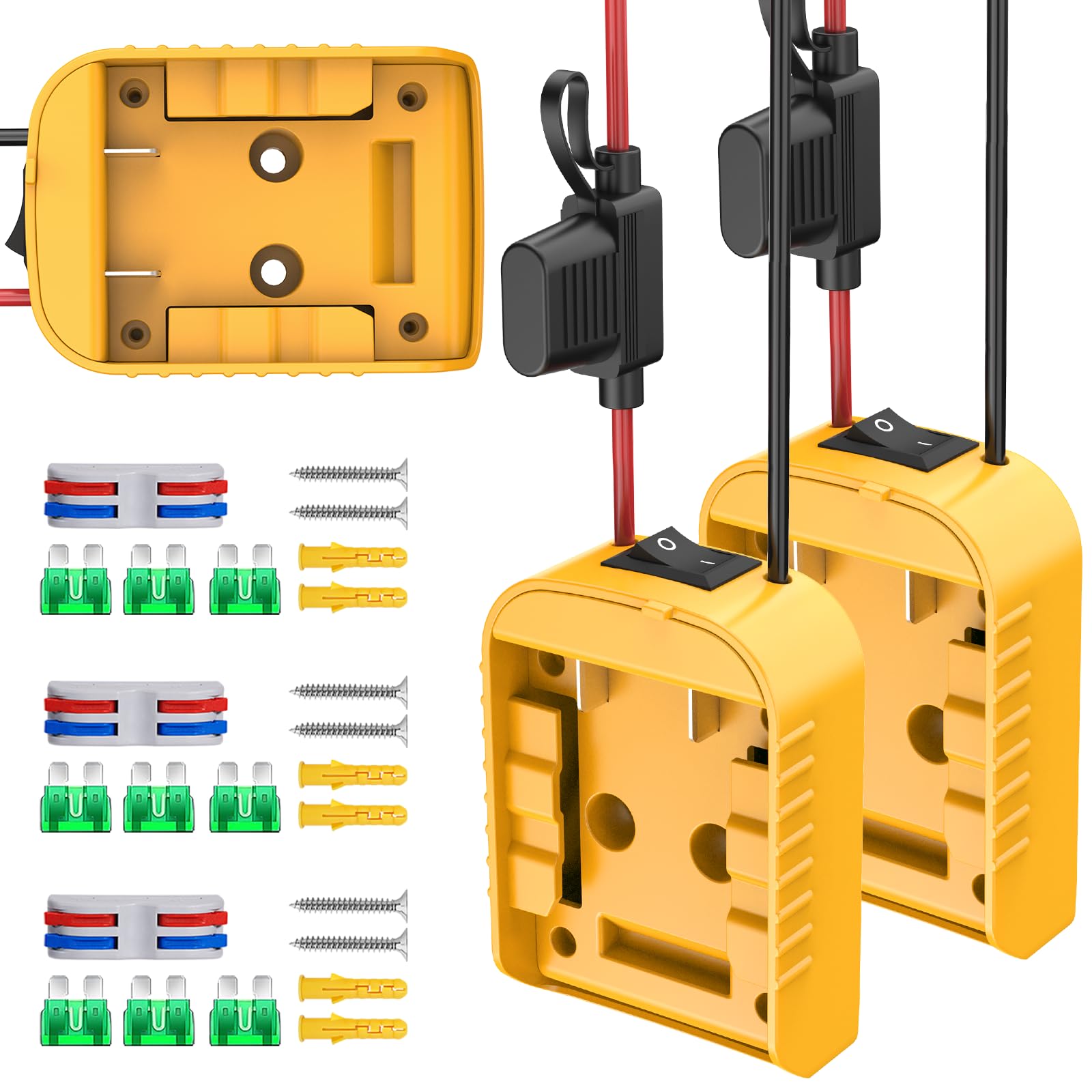 3 Packs Power Wheel Adapter Compatible with Dewalt 20V Battery, Converter Kit with Switch & Fuse & Wire Terminals & 12 AWG Wire for DIY RC Car Toys Robotics