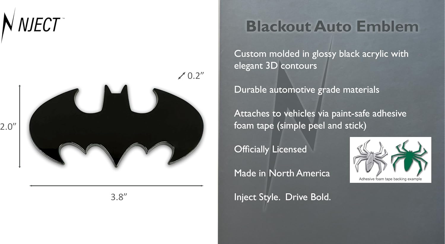 Officially Licensed DC Comics Batman Logo Black Automotive-Grade 3D Contour Acrylic Superhero Emblem for Cars, Trucks, and All Auto | Weatherproof Universal Fit at 3.8” x 2.0”
