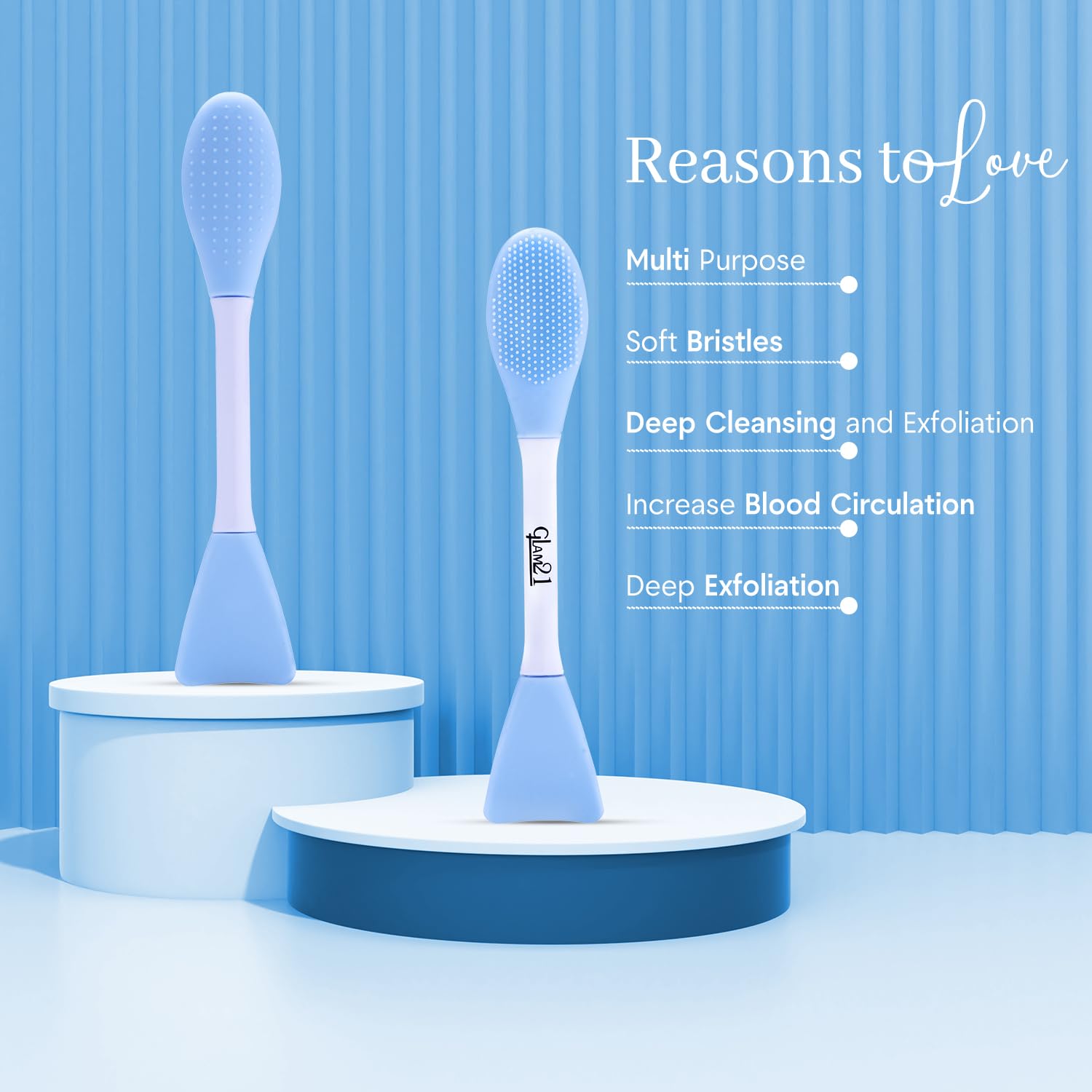 Glam21 Multipurpose Silicone Brush | 2in1 Soft Double-sided Deep Cleansing & Skin Massaging | Micro Scrubber to Face, Nose & Lips for Pore Cleansing, Removing Blackhead