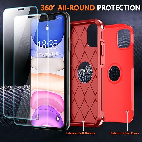 Miniatura 4 de SUPFINE Funda 5 en 1 para iPhone 11, 10 pies militares a prueba de caídas 2 pantallas de vidrio templado, 2 protectores de lente de cámara templada