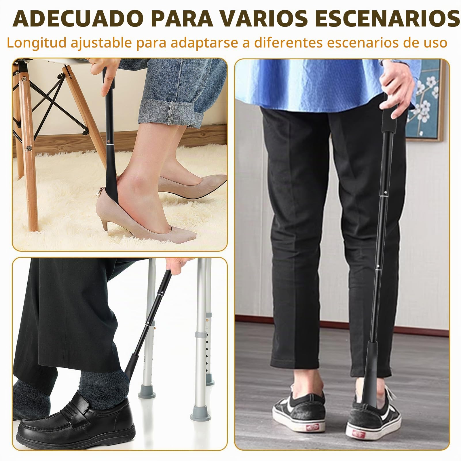 Calzador de Zapatos Largo 34-85 cm Calzador Telescópico Calzadors Largo de Plástico con Mango de Metal para Hombres, Mujeres, Niños y Mayores