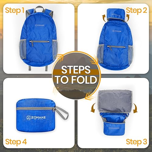 Miniatura 89 de ZOMAKE Mochila ultra ligera y compactable Mochila de senderismo resistente al agua, Mochila pequeña Mochila de camping al aire libre plegable y Azul