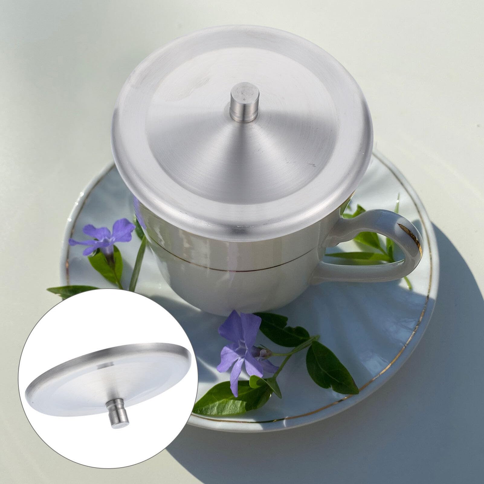 Tissting Copri Tazza Acciaio Inox, 10,5 cm Coperchi per Tazza Caffè Riutilizzabili Tappo di Sigillatura per Bicchieri per Caffè Boccale di Birra Bicchier Argento