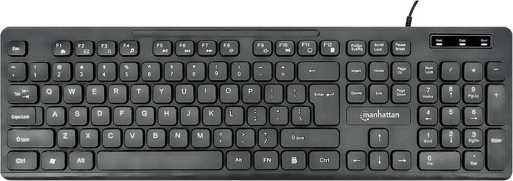 MANHATTAN Wired Keyboard Enhanced II, 104-Key USB-A, Spill-Resistant