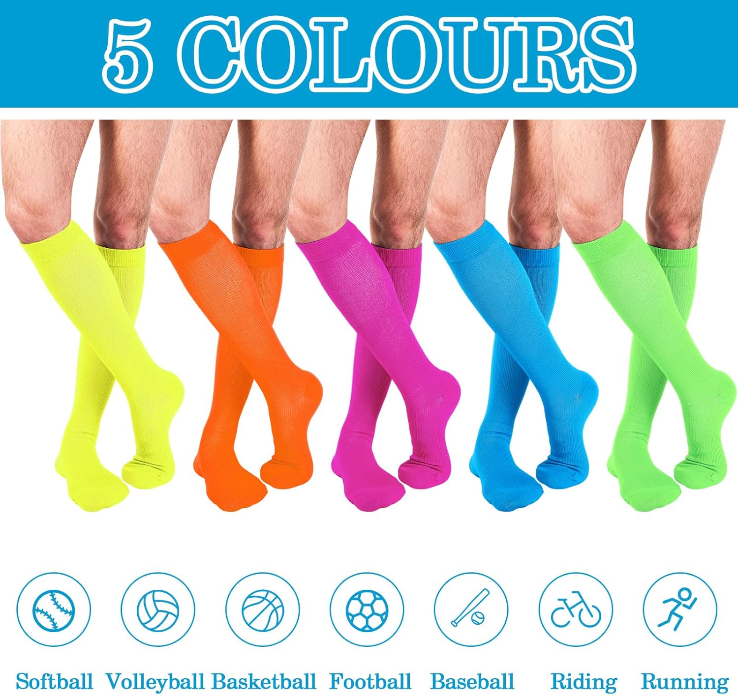 10 Pairs Neon over the Calf Socks Unisex Long Tube Athletic Knee High Socks for Men Women Sports Training - Image 2