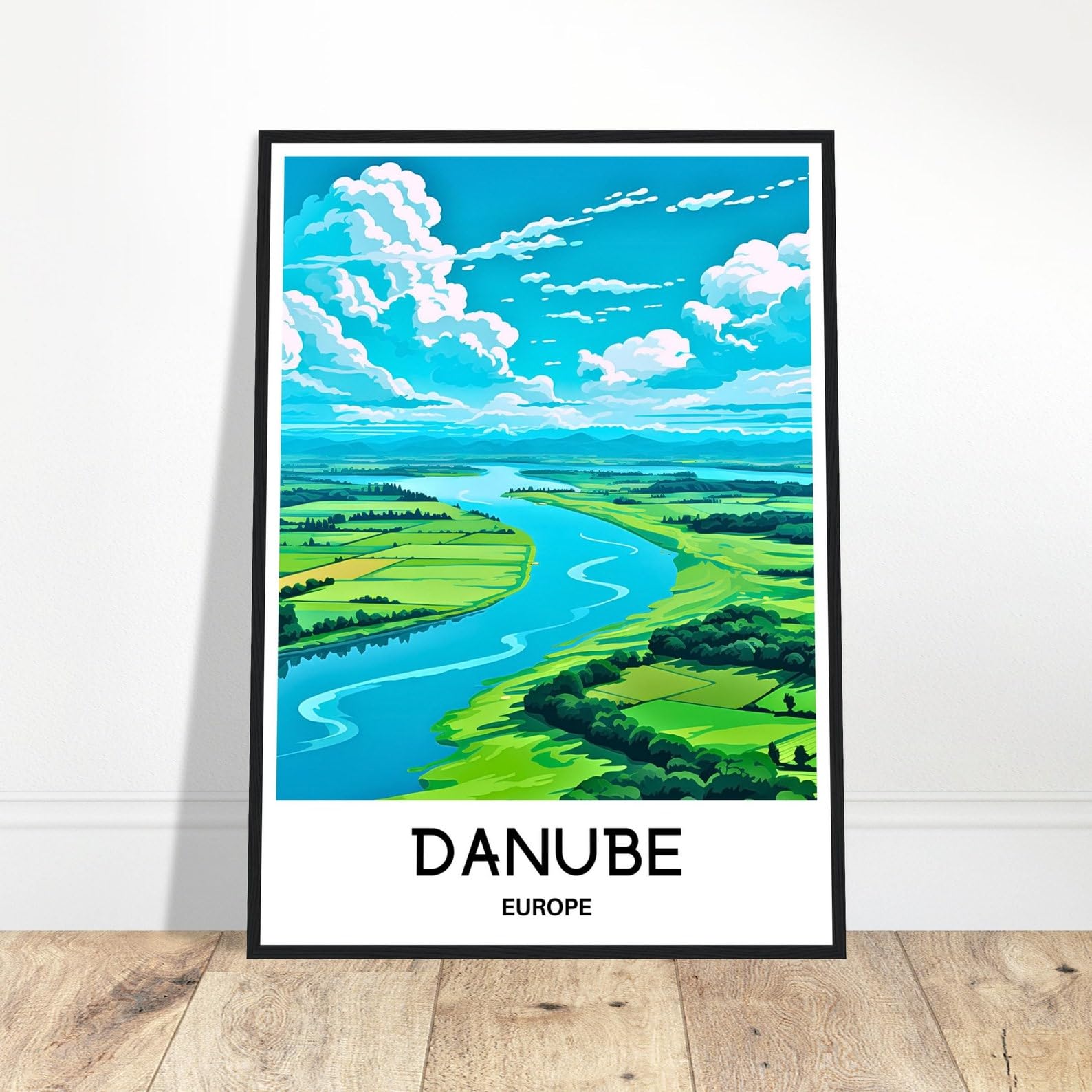 pipapaThe Danube Travel Print Danube River Poster European Art Print Europe Lover Gift Wall Hanging Art Illustration Home Office Desk Decor