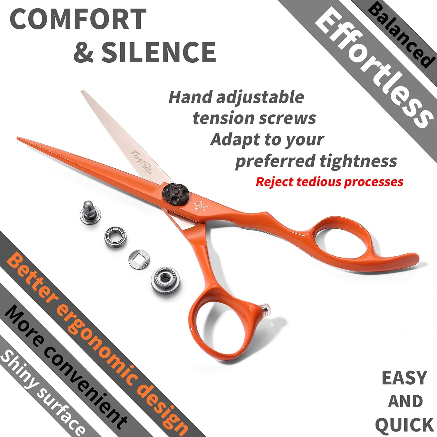 High-end Professional Very Sharp Barber Hair Cutting Scissors Hairdresser Shears For Hair 6 Inch Haircut Scissor Made Of Stainless Steel For Hairdressing Salon and Home (Orange, Shears)