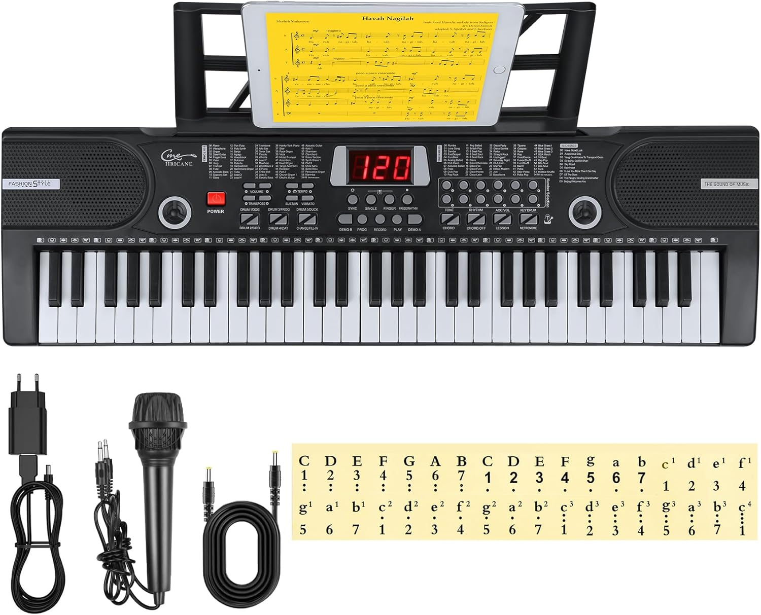 Hricane Kids Piano Keyboard, 61 Keys Beginner Electronic Keyboard Portable Digital Music Keyboard, Early Education Music Instrument with Microphone & Music Sheet Stand, Gift for Boys and Girls