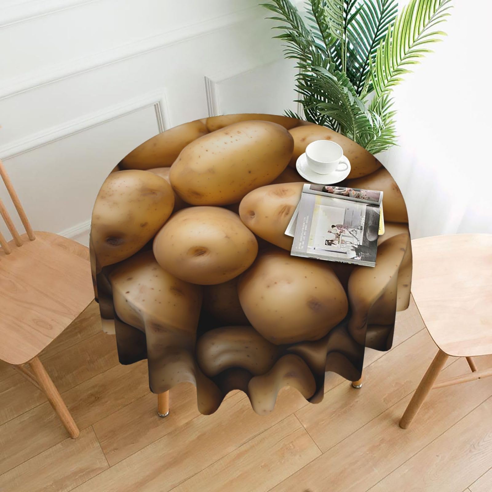 HLBSDM Potato Printed Practical Round Tablecloth, Durable, Suitable for Home, Restaurant, Hotel, Gathering, and Decorative Table Covers