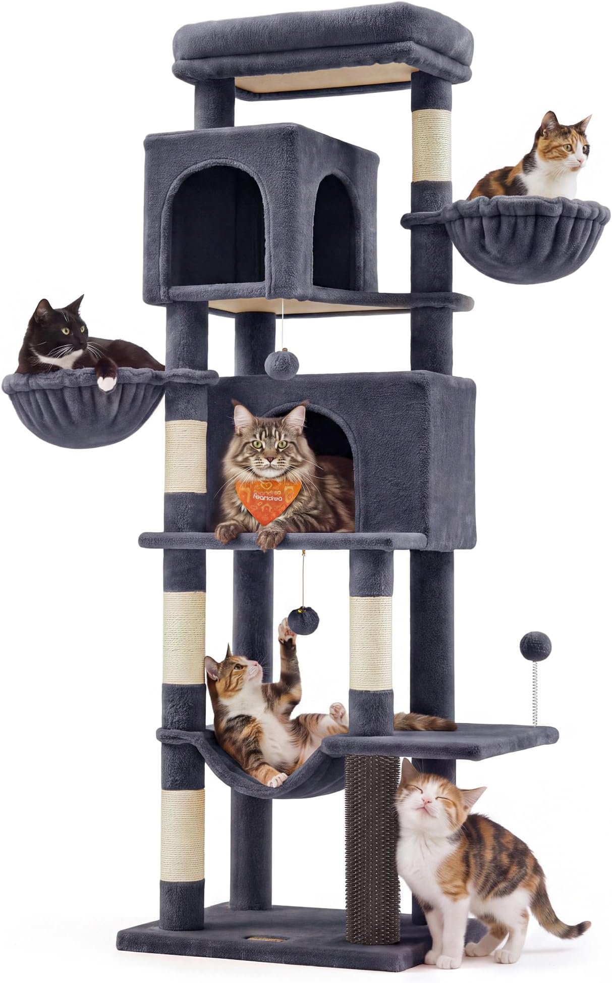 Feandrea Cat Tree, 69-in Large Cat Tower, Multi-Level Condo, Dark Gray