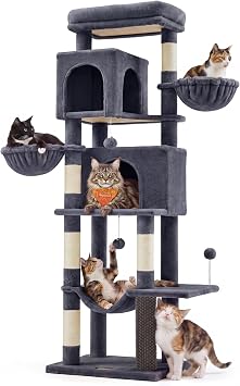 Feandrea Cat Tree, 69-in Large Cat Tower, Multi-Level Condo, Dark Gray