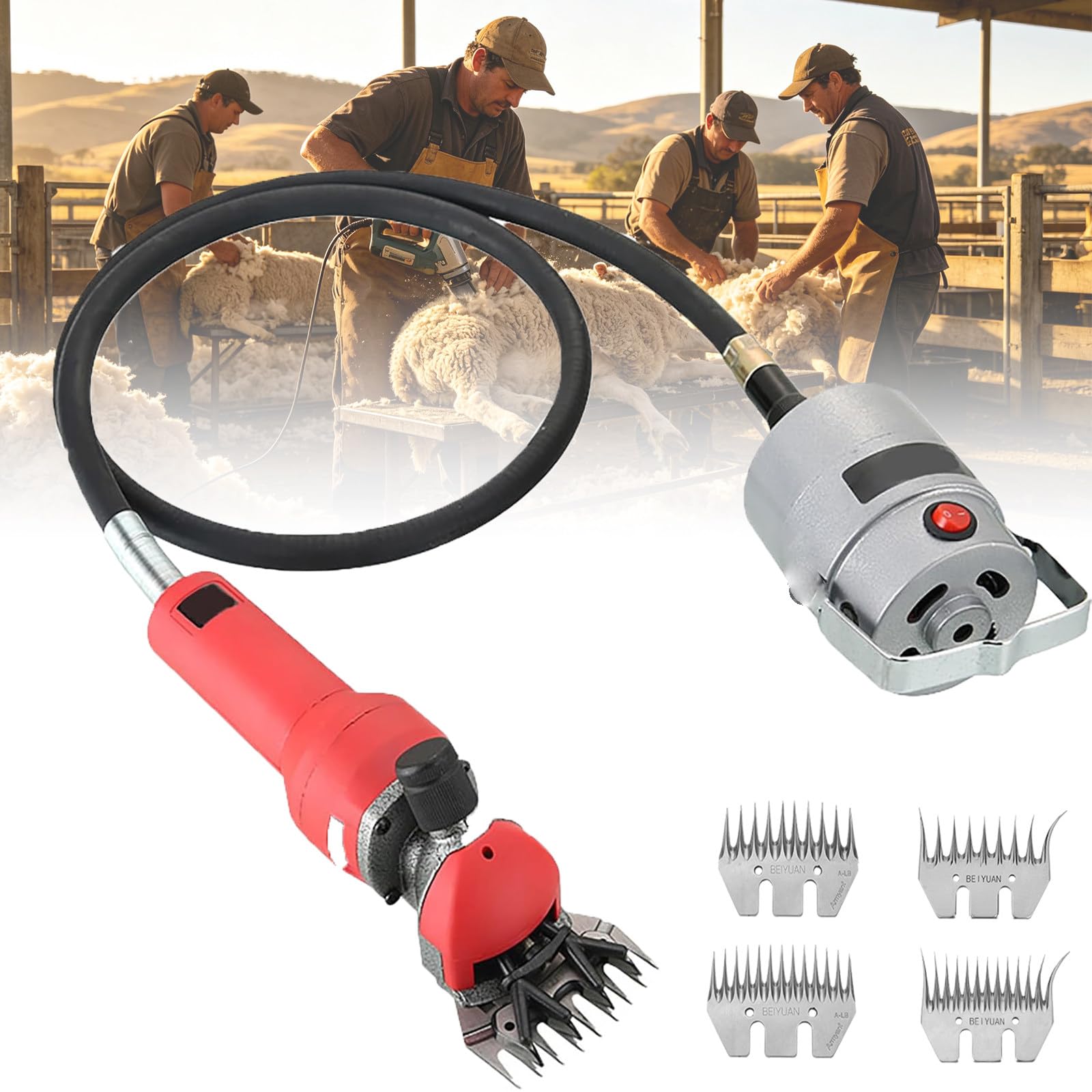 Maquina Esquilar Ovejas Potente Motor de Cobre de 2400 RPM con Eje Flexible de 58,27 Pulgadas, Cortadora de Lana Ergonómica y Ligera para Mujeres y Ancianos, Aseo de Ganado para Operaciones Agrícolas