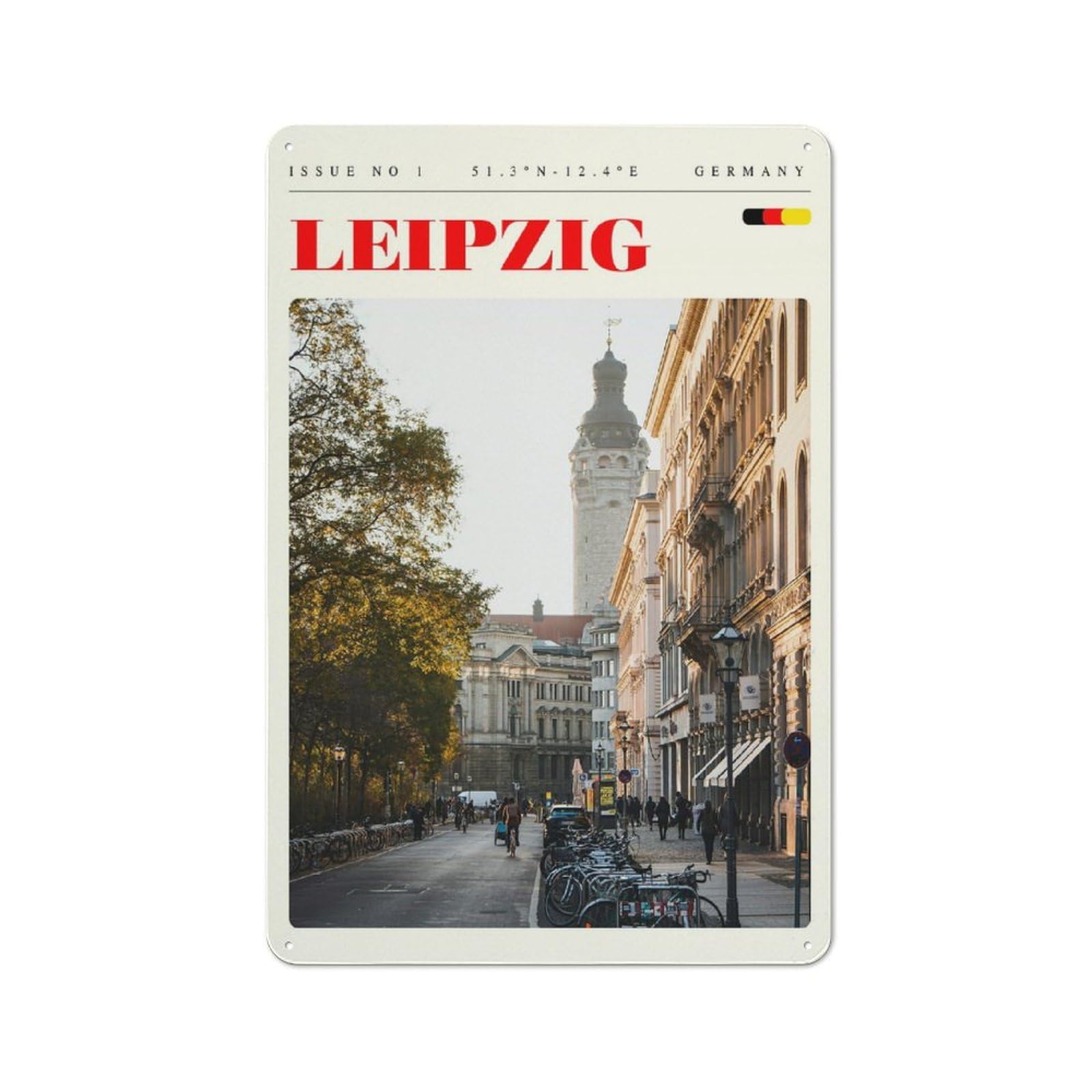 Junmoney Style Classic Leipzig Germany Travel Art Metal Wall Plaque 30X20cm, Nostalgic Wall Art For Living Room, Hallway, Kitchen Or Cafe