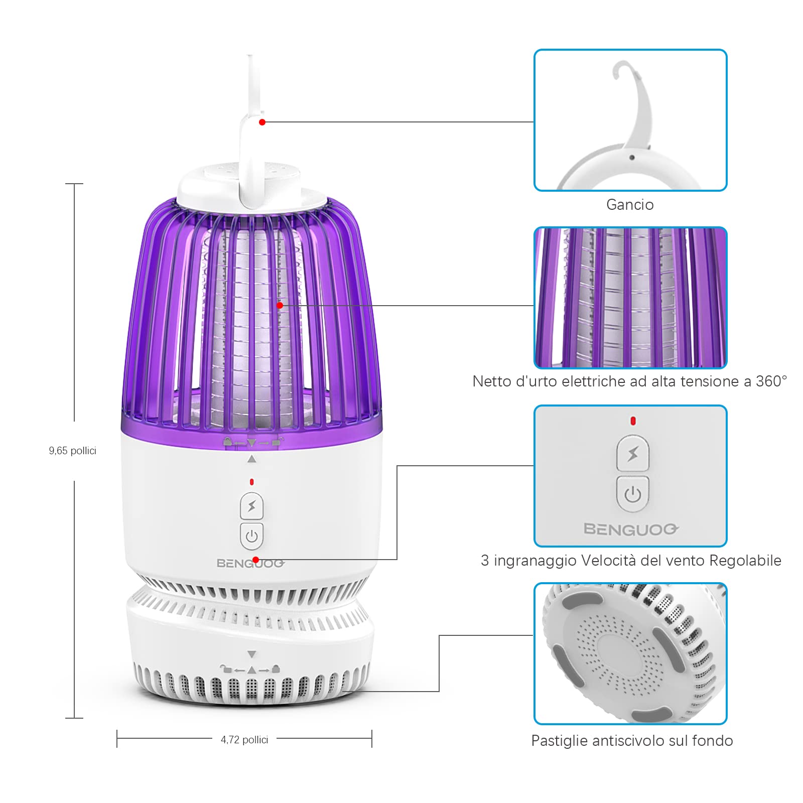 Lampada Ammazza Zanzare Elettrica Portatile, USB AntiZanzara da Interno, Mosquito Killer a Luce LED Anti-Mosquito Efficace per Giardino Casa Bianco