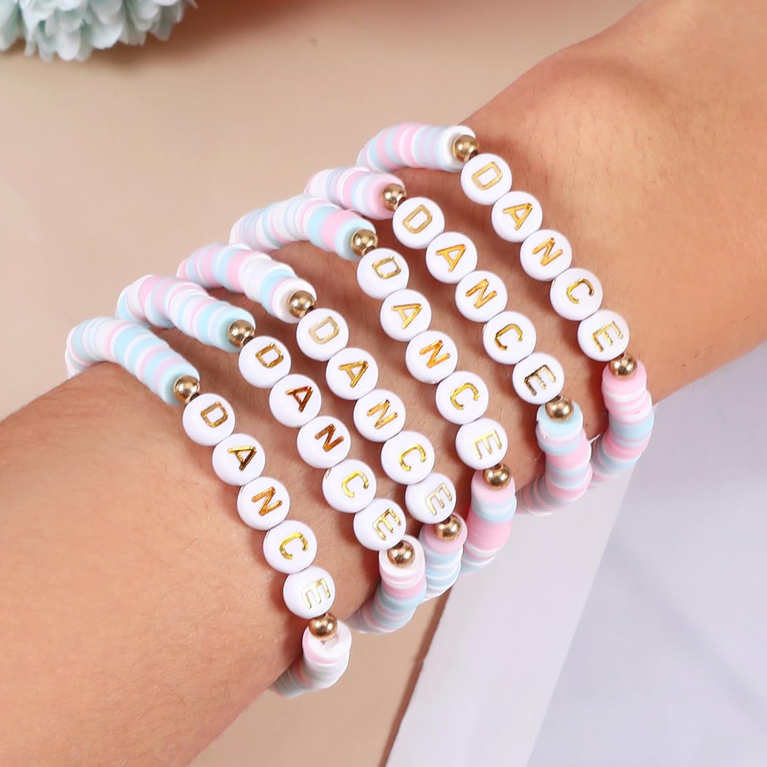 24Pcs Dance Bracelets Bulk Dance Accessories Gifts for Dancers Women Bulk Pink Friendship Polymer Clay Bracelets Ballerina Stuff Ballet Jewelry Dancer Party Favors Team Gifts - Image 6