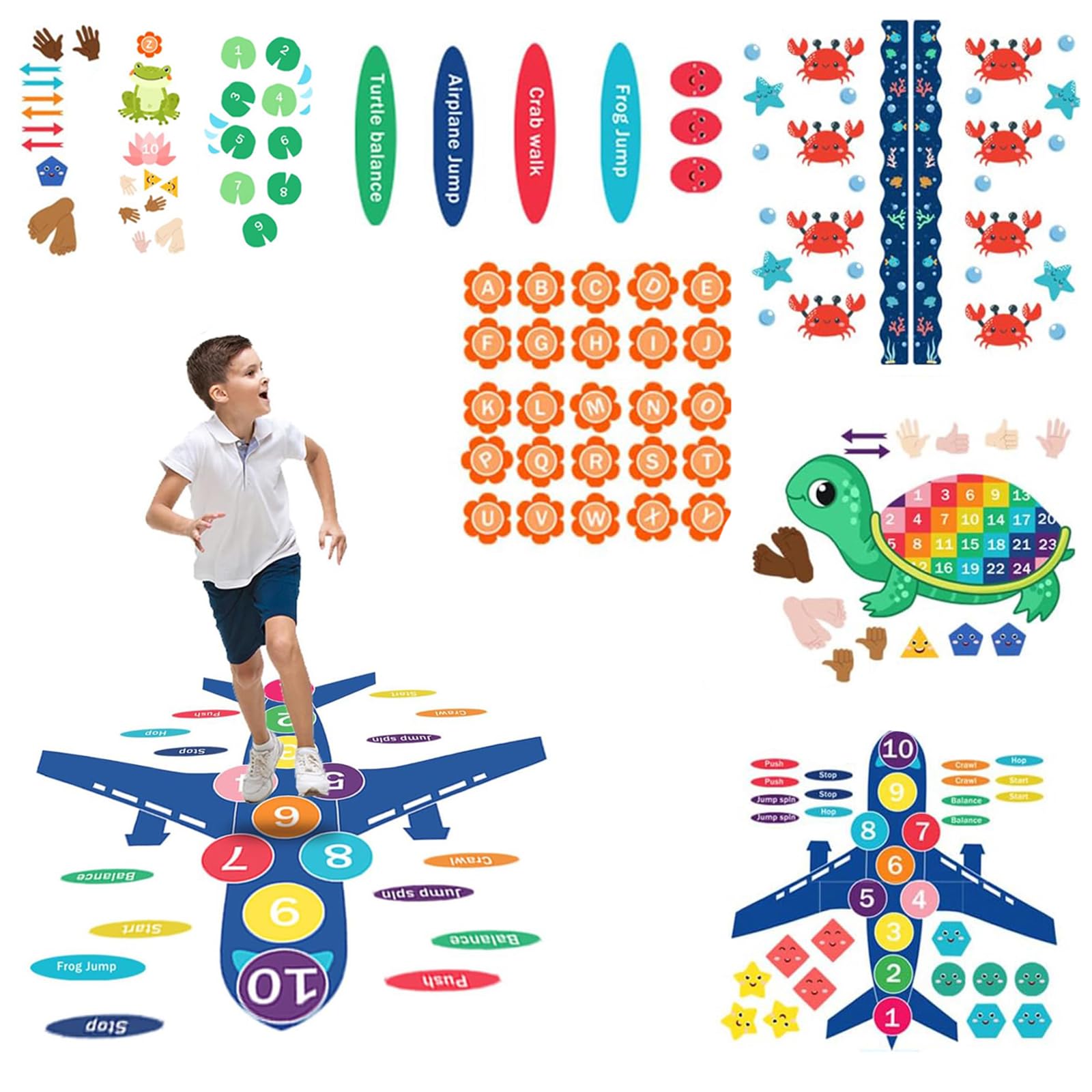 Sensory Path Floor Decals Education Floor Sticker Sensory Pathway Stickers Peel and Stick Floors Hopscotch Decal for School Classroom Kids Girl Boy Nursery Playroom (Crab Pathway)