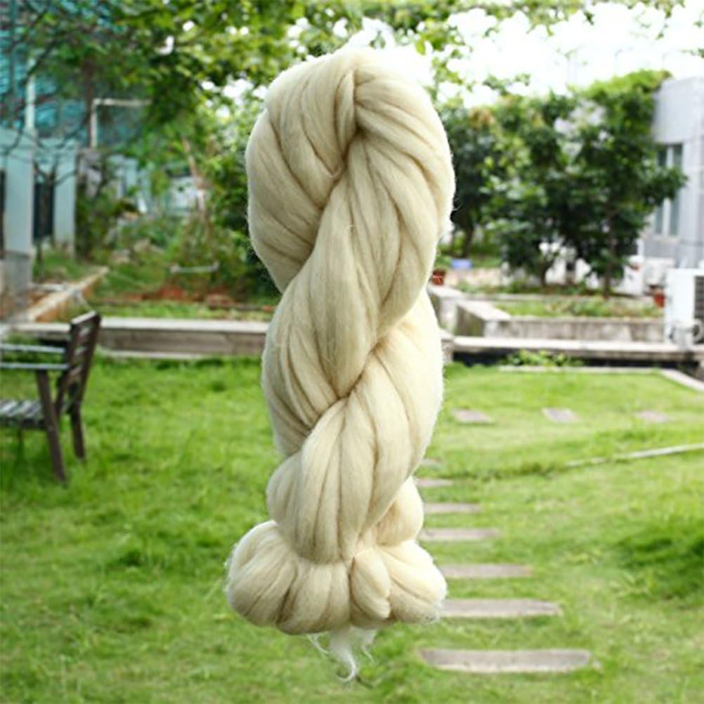 Woolen Yarn,Felting Wool Yarn Roving Wool Fleece Spinning Fiber for Needle Felting 200g (Galatea), White