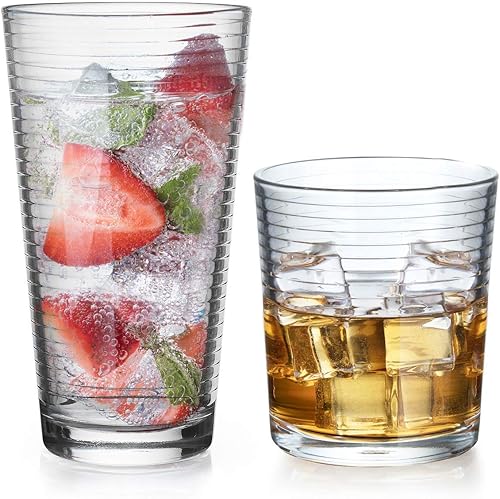 Miniatura 9 de Glaver's Juego de vasos para beber de 16 piezas, 8-17 onzas, vasos Highball, 8-13 onzas. Rocas de whisky, ideales para agua, jugo, cócteles y té