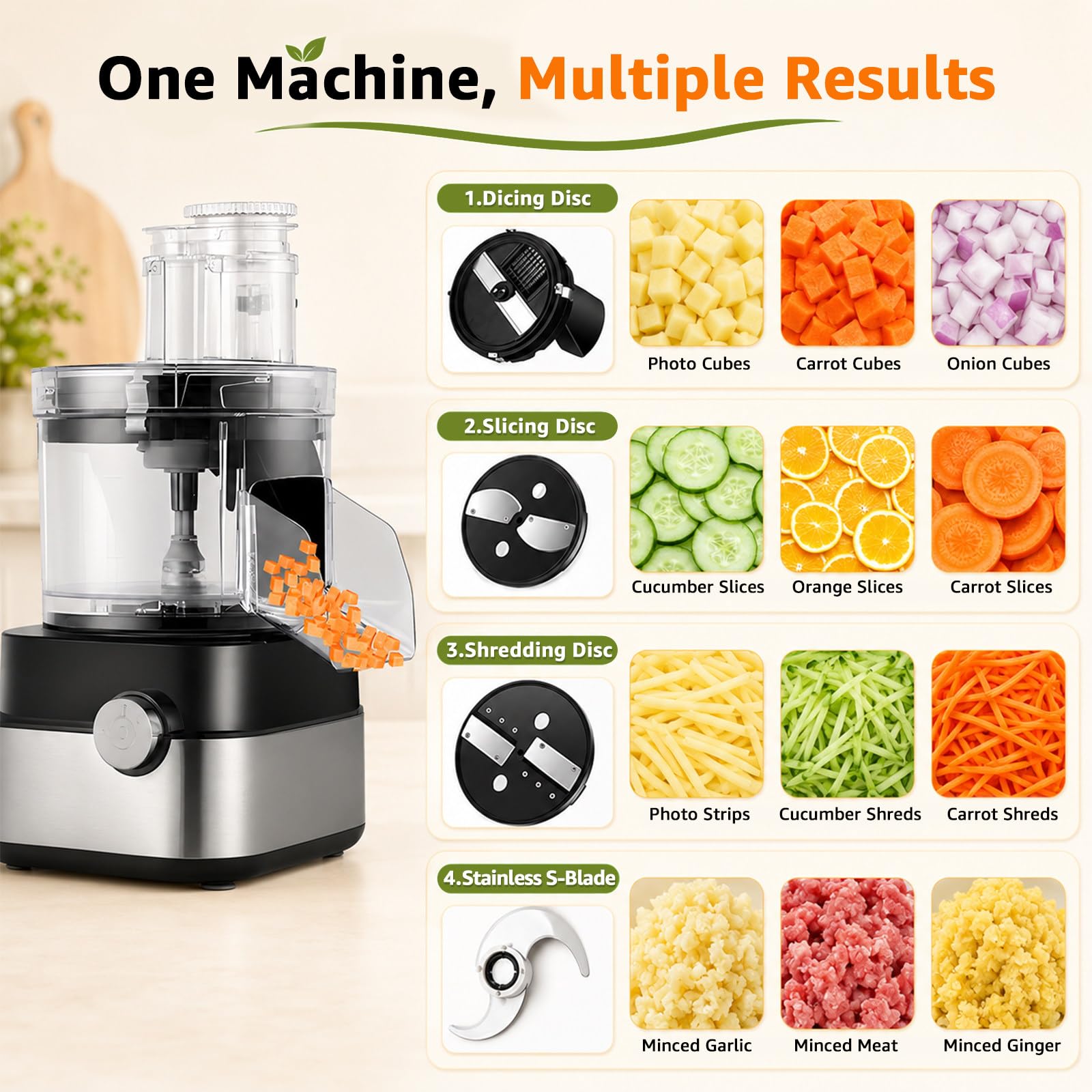 Robot de Cuisine Professionnel avec Fonctions Hachage, Tranchage et Râpage | Cinq Grilles de Découpe pour Maisons, Restaurants, Cantines et Buffets lors de la Préparation de Fruits et Légumes