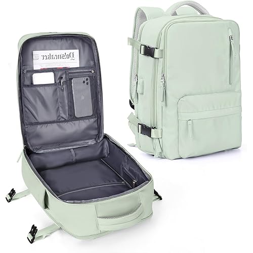 VECAVE Carry On Backpack for Women,Large Travel Backpack Flight Approved,Waterproof 17 Inch Laptop Backpack Business Work Backpacks Men Mochila De Viaje MintGreen