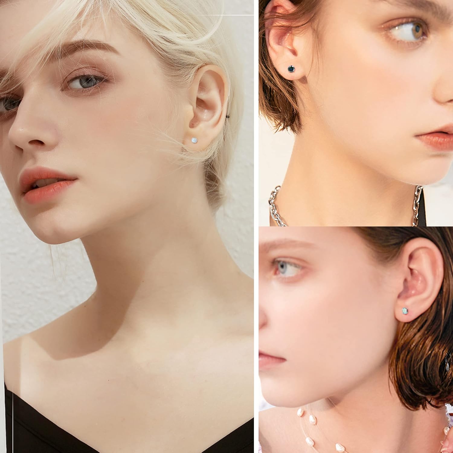 MJust Flat Back Titanium Earrings for Women & Men, 4 Pairs Hypoallergenic Titanium Earrings for Sensitive Ears, Screw Back Cartilage Earrings Set with CZ & Opal - Image 7