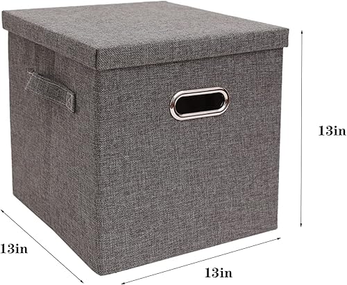 Miniatura 2 de HOMHOLDON Collapsible Fabric Storage Baskets with Lid Linen Foldable Cube Storage bins 13"x13"x13" Shelf Basket for Bedroom,Living Room,Laundry