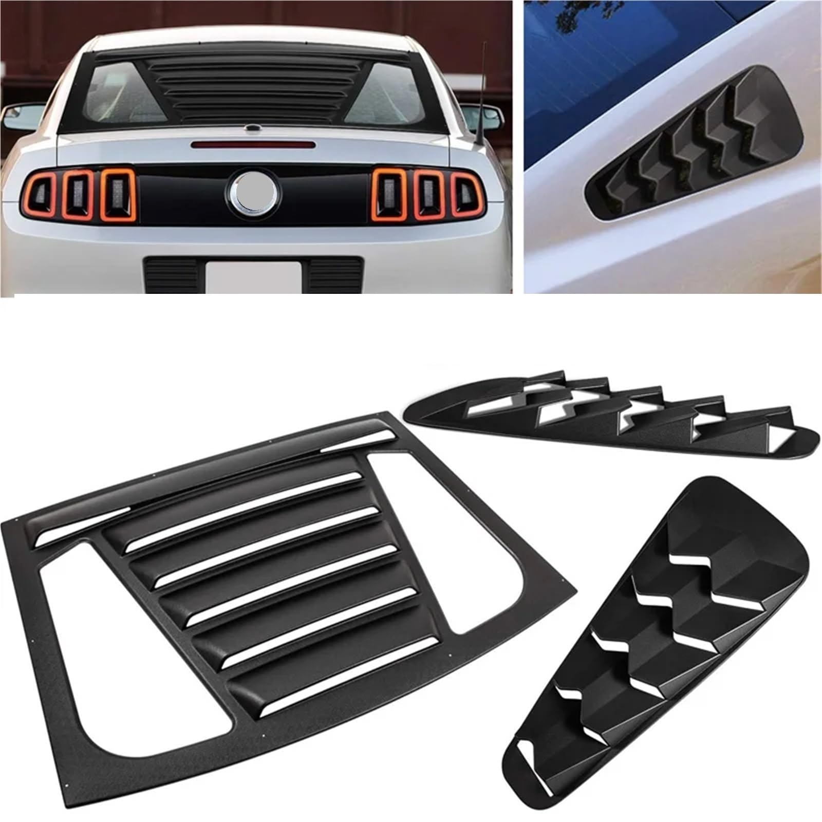 Rear + Side Window Louvers Compatible for Ford Mustang GT V6 V8 All Models 2005-2014 | ABS Sun Shade Windshield Cover Matte Black