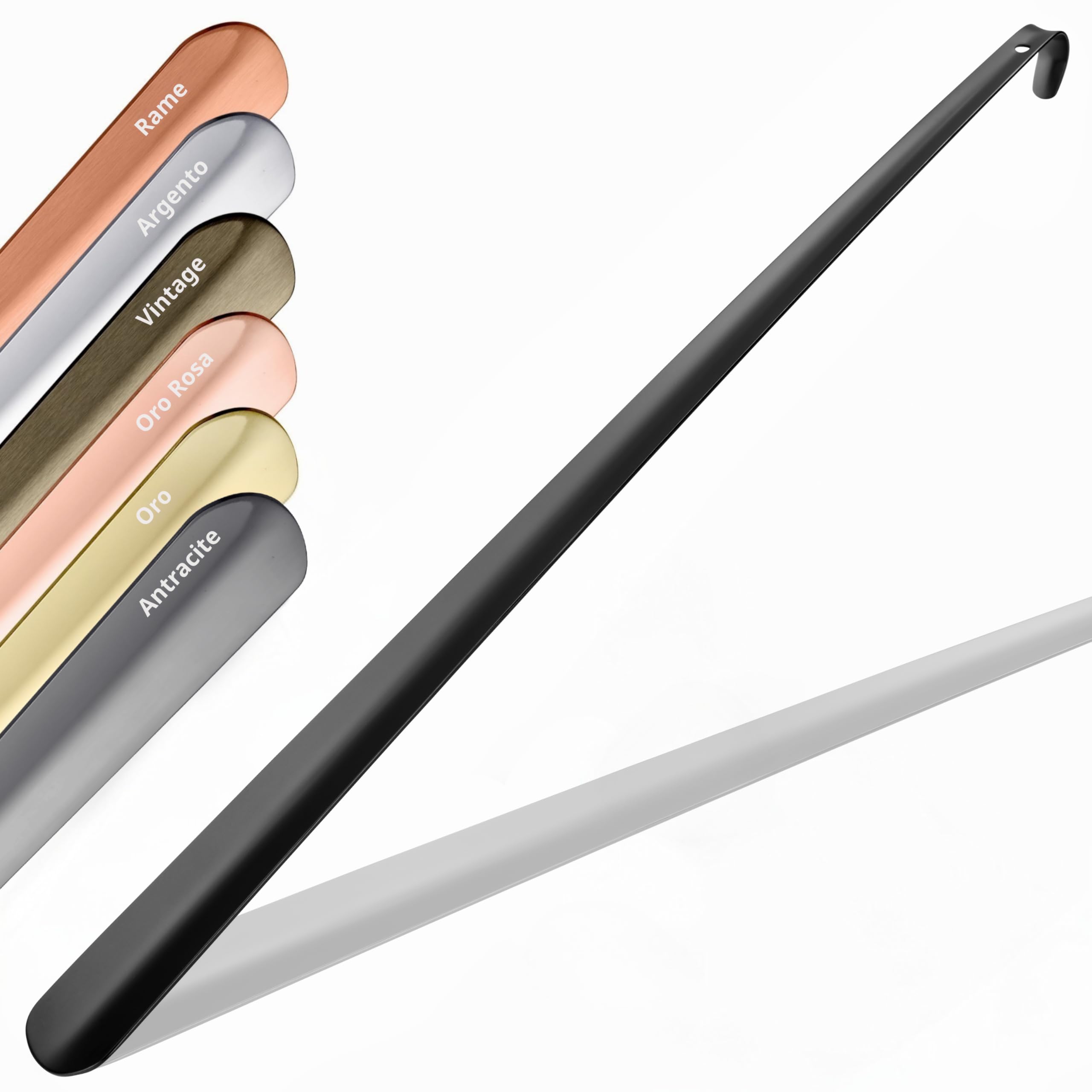 JK Trade® L'originale, calzascarpe in acciaio inox resistente, 72 cm, lungo da appoggiare, in modo rapido e delicato sulla schiena, lunghezza e larghezza ideali, adatto per le scarpe da lavoro
