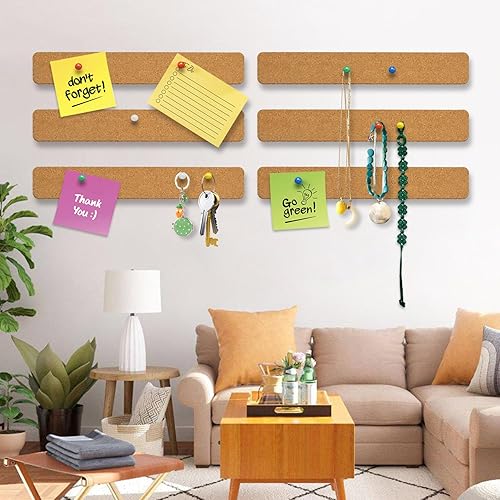 Miniatura 7 de 6 Pack Cork Board Strips, Self Adhesive Small Cork Board for Wall Desk Home Classroom Office with 50 Push Pins for Paste Notes, Photos, Schedules