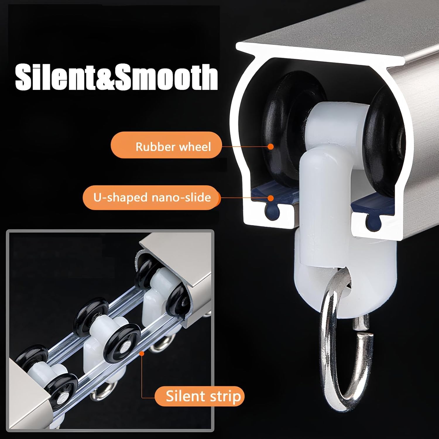 Heavy-Duty 6m Aluminum Alloy Wall Mount Curtain Track Set with Sliding Rollers for Room Dividers - Ideal for Home & Office, Blue Color, 4 Panels (1.5m Each)