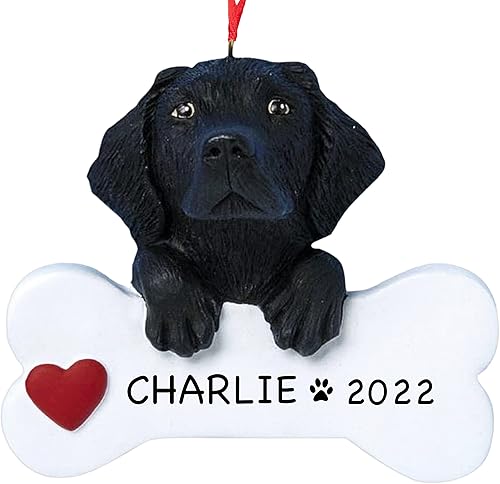 Adorno de Navidad de laboratorio negro personalizado 2023 Raza de perro labrador retriever negro con hueso y corazón decoración de árbol de Navidad