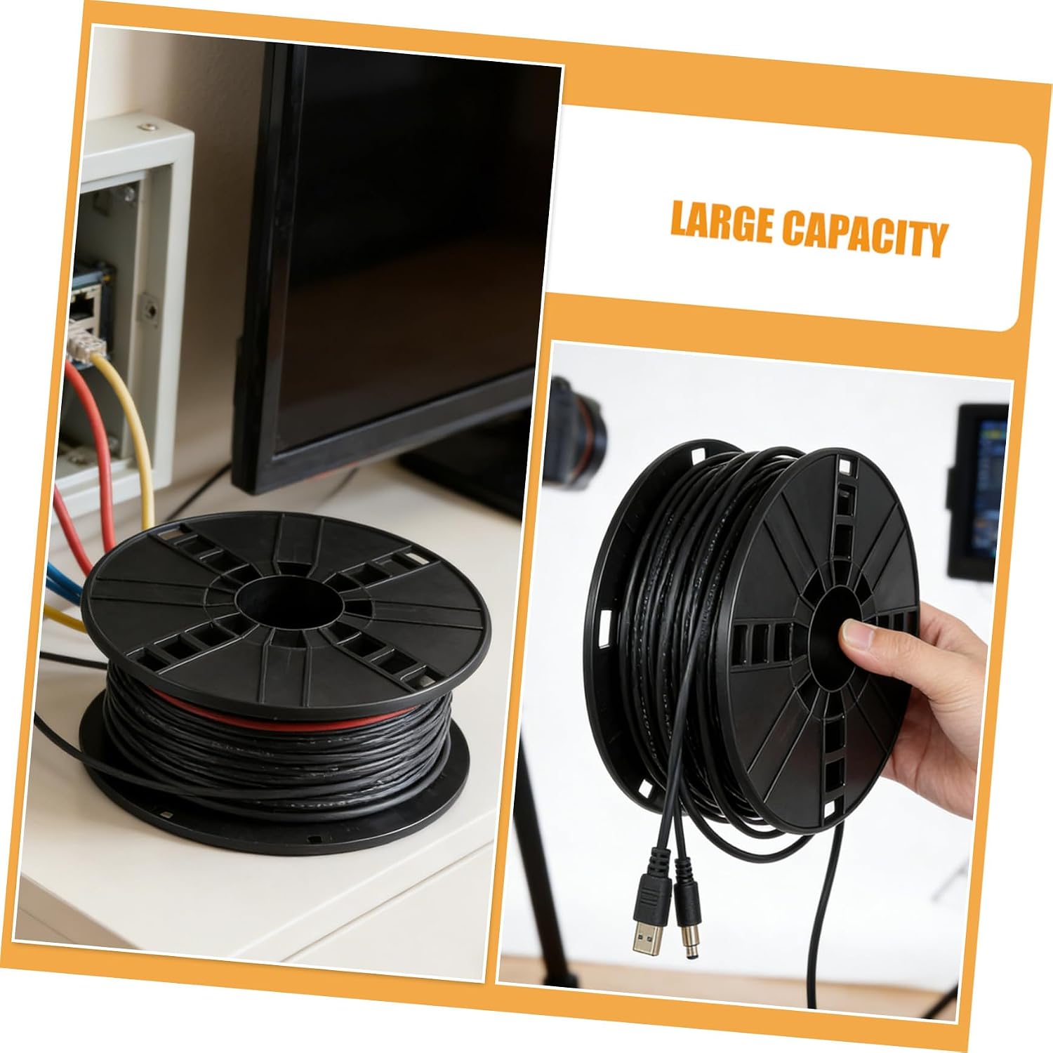Kisangel Plastic Cable Reel Cord Organizer 1kg Capacity Black Hollow Extension Cord Storage Spool Wire Winding Reel for Camping and Rv