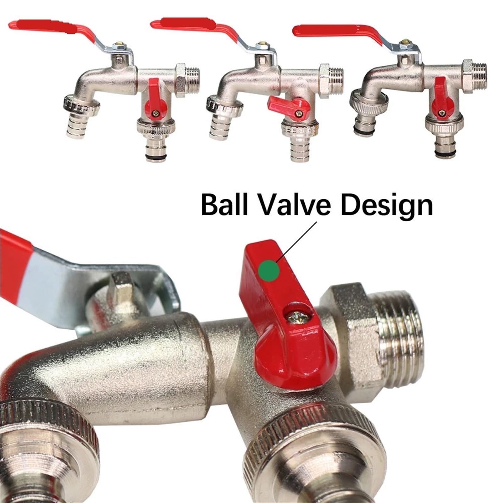 Manija de grifo jardín 1/2" a 3/4" for tanque IBC, agua metálico con rosca gruesa S60, adaptador 1-2 vías, válvula bola, suministros jardinería Adecuado para jardines(Color 10)