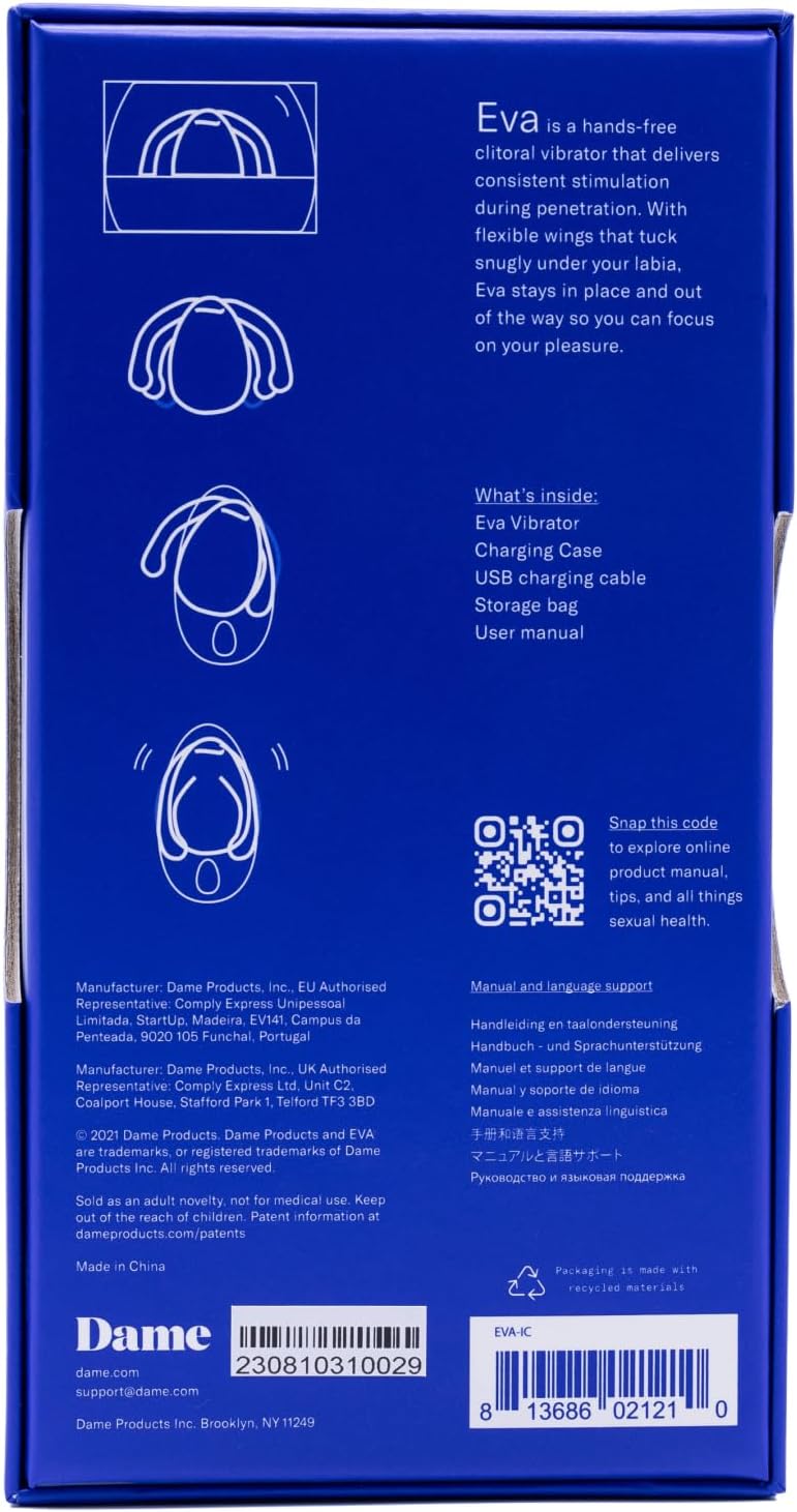 Dame Products Eva Personal Massager for Women - Relieve Stress Relax Hands-Free - 3 Speeds - Rechargeable - 100% Waterproof and Body-Safe - Ice Color
