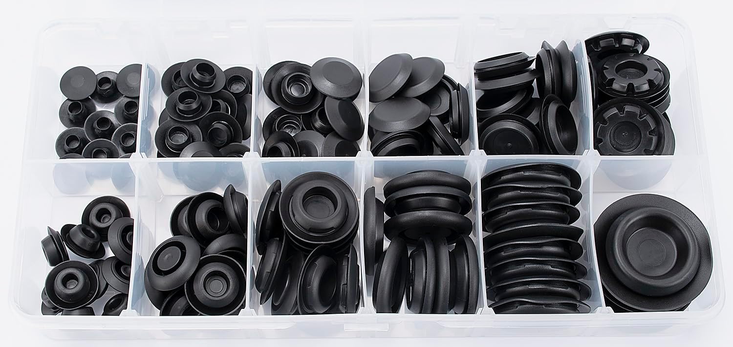 OAUTOO 110pcs Auto Body Sheet Metal Hole Plugs Assortment Flush Mount Black Plastic Hole Plugs Kit