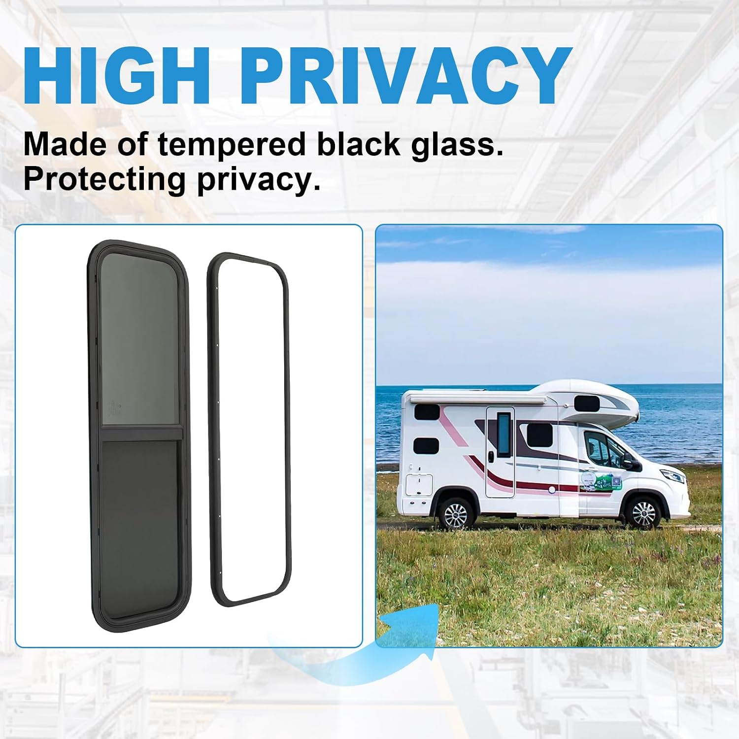 RV Window | 42" W x 12" H |Vertical Sliding Camper Window Replacement, Cargo Trailer Windows with Trim Rings for Cargo, Horse Trailer