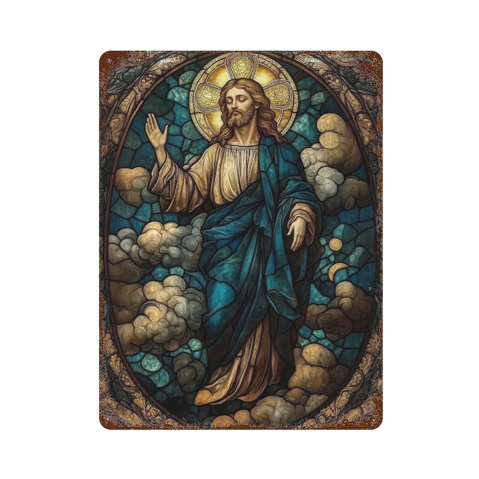 Stained Glass Jesus Vintage Rust Metal Sign 15.7"x11.8", for Basement, Hobby Room And Garage Decor, Farmhouse Wall Decor