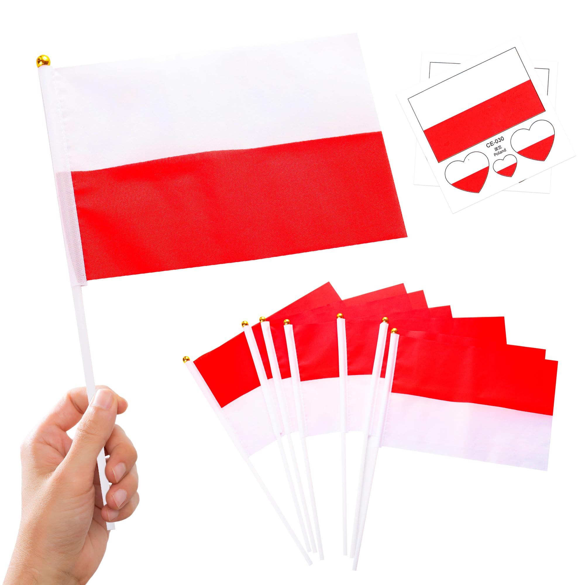 10pcs Small Poland Flags & 2pcs Tattoos, Polska Oly 2024 Decorations