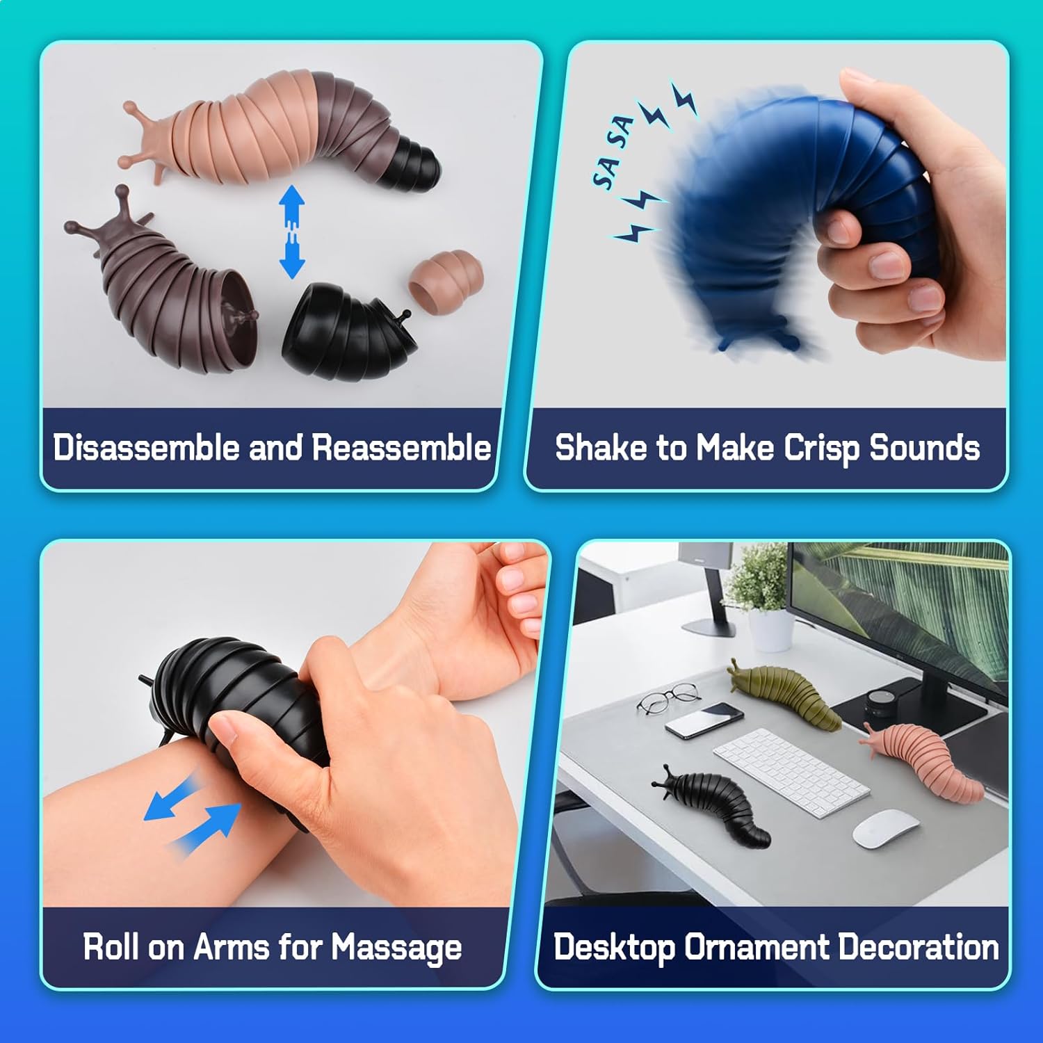 Cevioce Sensory Fidget Toys Adults Teens Kids 3Pcs Cool Gadgets Desk Fidget Slug Toys Sensory Toy for Autism ADHD Anxiety Stress Relief Toys Christmas Stocking Stuffer Gifts for Men Boys - Image 4