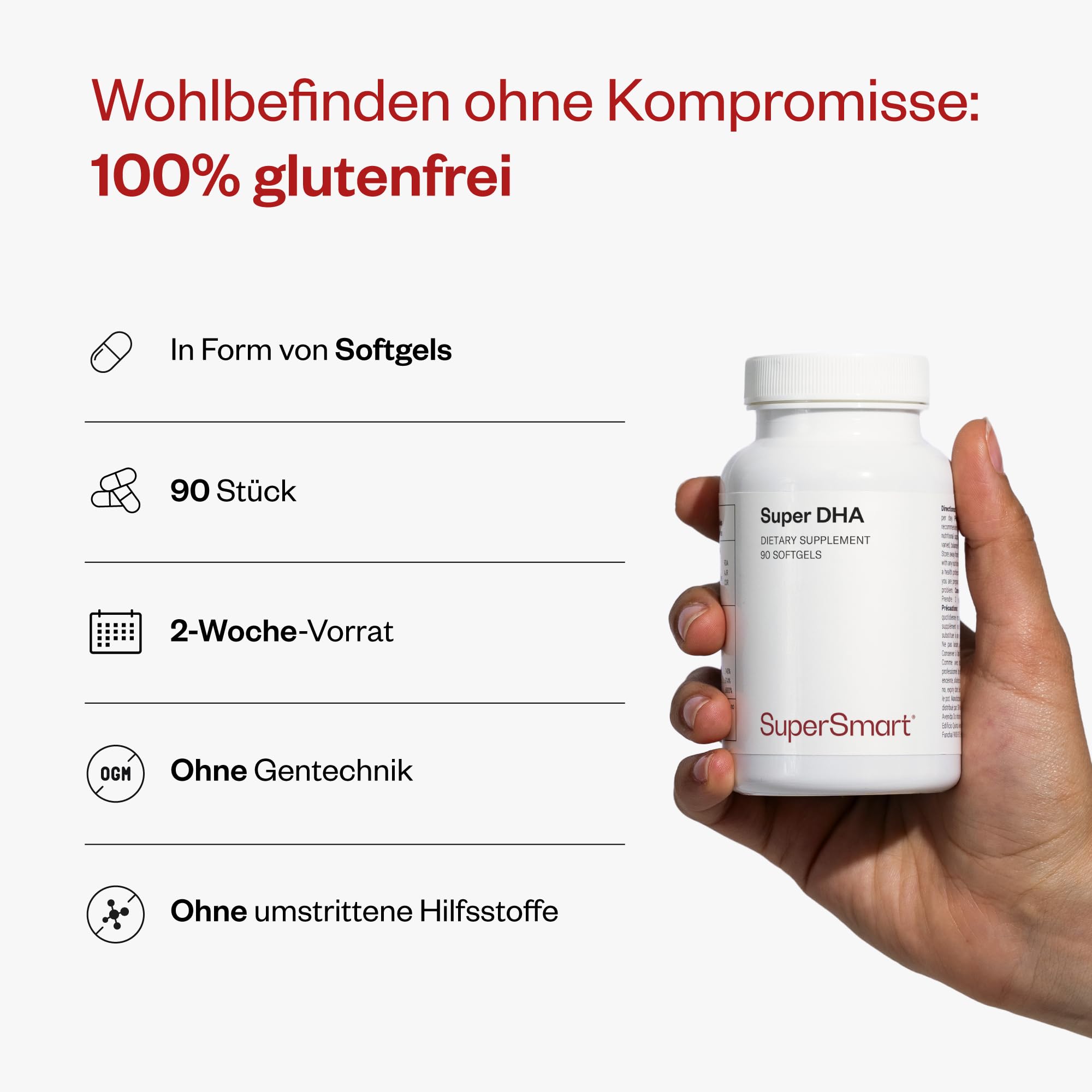 Super DHA - Herz und Gehirn - Docosahexaensäure - Eicosapentaensäure - Natürliche Omega-3-Formel - Nachhaltiger Fischfang - GVO-frei - Supersmart